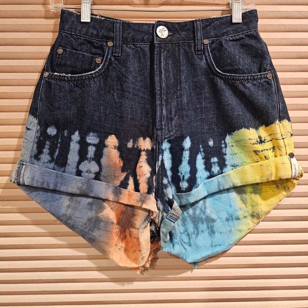 OneTeaspoon Bandits Tie Dye Denim Shorts High Waist Blue Sample Size 26 NWT